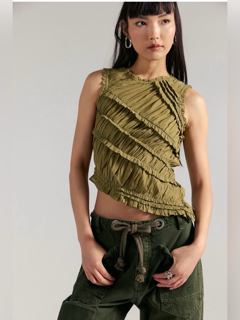 Free People Pink Sands Smocked Top in Python Olive